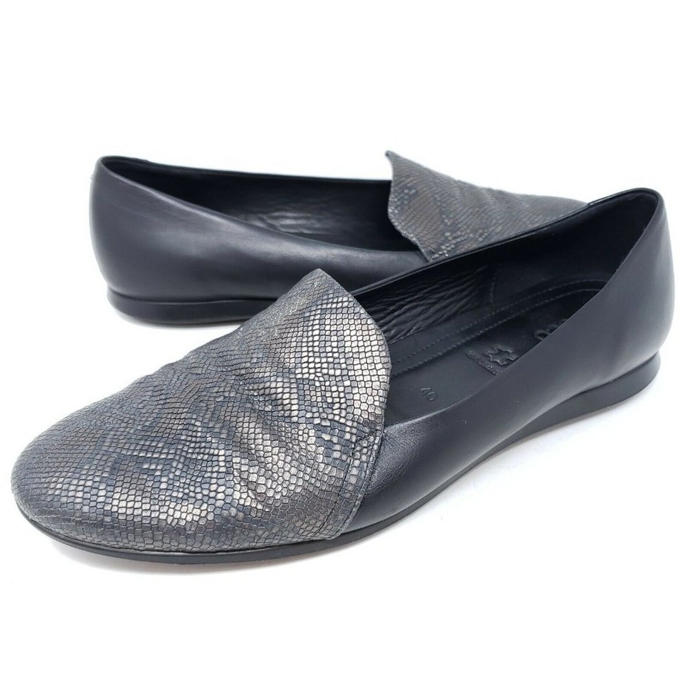 Ecco Smoking Flats Sz 9 Black Leather Textured Slip On Loafers Comfort Shoes